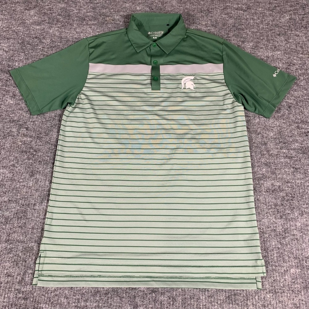 Michigan State Spartans Shirt Mens Medium Green Striped Golf Performance Stretch